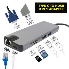 Type-C Adapter 8 in 1, HDMI, LAN, VGA, Micro SD, SD, USB