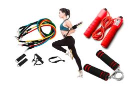 13in1 Count Speed Skipping+Foam Handle Grip+11Pcs Fitness Resistance band