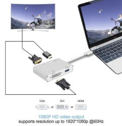 Type-C Adapter 4 in 1, VGA, DVI, HDMI USB